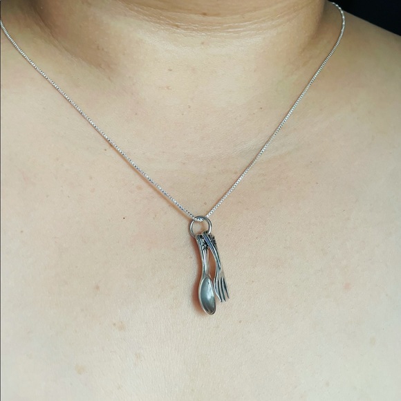 Sterling silver spoon and fork necklace - Picture 3 of 3